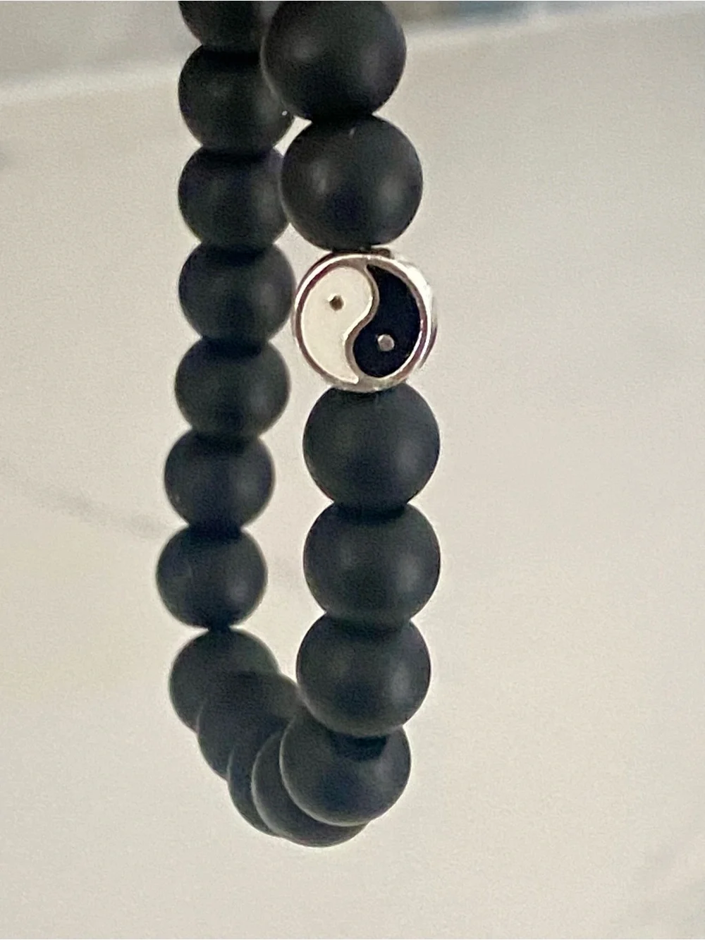 Yin Yang Beaded Stretch Bracelet Set - Black and White